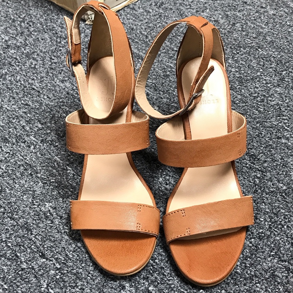 Women's Tan Leather Two-Strap Ankle Strap Sandals